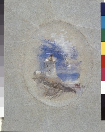 Lowestoffe Lighthouse (kvaš na modrém papíře) od Joseph Mallord William Turner