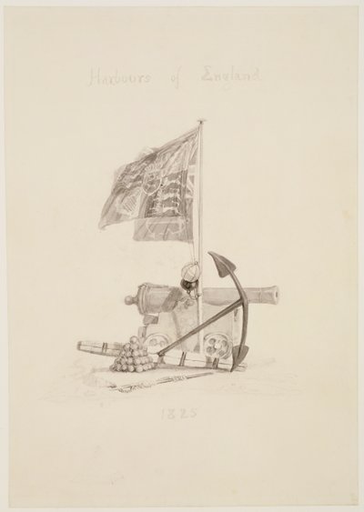 No.0567 Harbours of England, návrh na titulní stranu knihy, 1825 (ink und wash) od Joseph Mallord William Turner