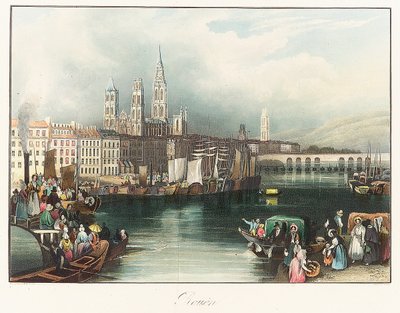 Rouen (Francie). Litografie (33x46,9 cm), Joseph Mallord William Turner (1775-1851) od Joseph Mallord William Turner