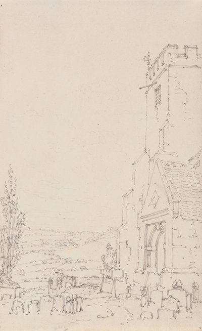 Jižní veranda a věž neidentifikovaného kostela, cca 1790-95 (tužka na položený papír) od Joseph Mallord William Turner