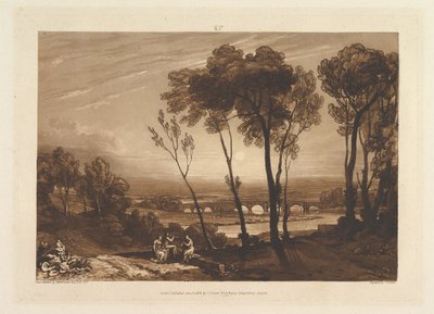 Most ve střední vzdálenosti Liber Studiorum, část III, deska 13, 10. června 1808. od Joseph Mallord William Turner