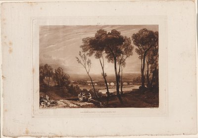 Most ve střední vzdálenosti, deska 13 z Liber Studiorum od Joseph Mallord William Turner
