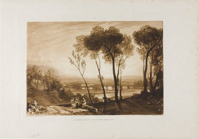 Most ve střední vzdálenosti, deska 13 z Liber Studiorum od Joseph Mallord William Turner