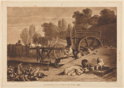 Hospodářský dvůr s kohoutem od Joseph Mallord William Turner
