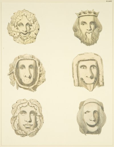 Kameny v tříslech (bossové) ve stropě kostela Redcliffe (akvarel na papíře) od Joseph Manning