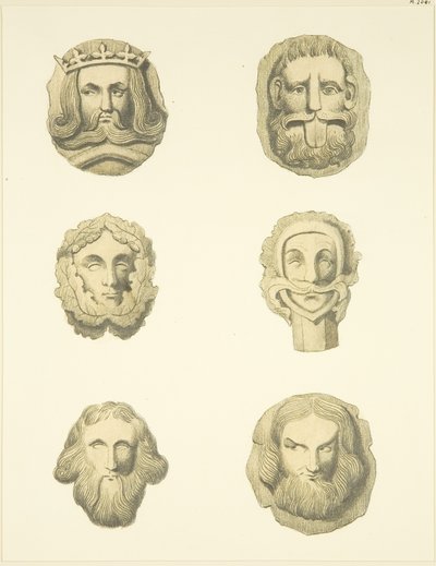 Kameny v tříslech (bossové) ve stropě kostela Redcliffe (akvarel na papíře) od Joseph Manning