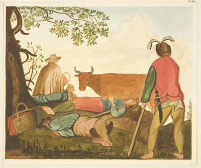 Guy, Earl of Warwick a Dun Cow, kopie z originální olejomalby (akvarel na papíře) od Joseph Manning