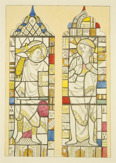Vitráže v severním okně, severní transept St Mary Redcliffe (akvarel na papíře) od Joseph Manning