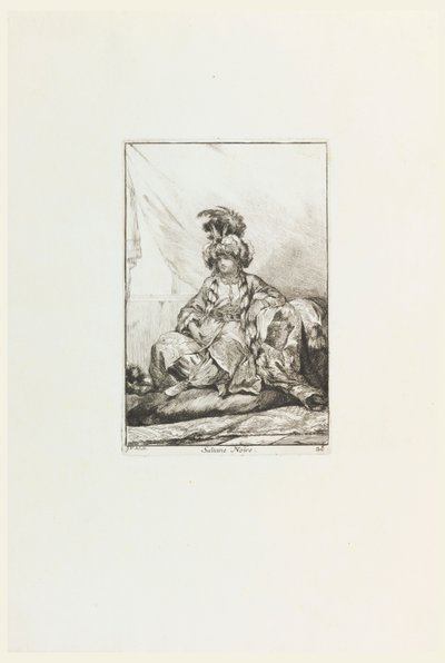 Sultane Noire (The Black Sultana), deska 28 ze série Caravanne du Sultan à la Mecque (Sultánova karavana do Mekky) od Joseph Marie Vien the Elder