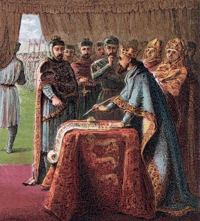 Anglický král Jan podepisuje Magna Chartu From: Pictures of English History, 1868 od Joseph Martin Kronheim
