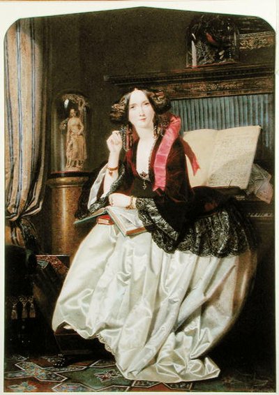 Slečna Ashtonová sedí u klavíru od Joseph Middleton Jopling