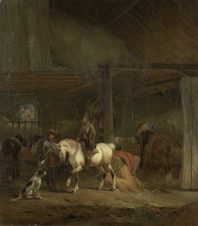 Stáj pro koně, asi 1830-1840 (olej na desce) od Joseph Moerenhout