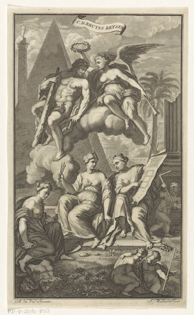Herkules korunovaný Viktorií CD. Bruyns Reysen (název na objektu) Titulní strana pro: Cornelis de Bruyn, Reizen, 1698 od Joseph Mulder