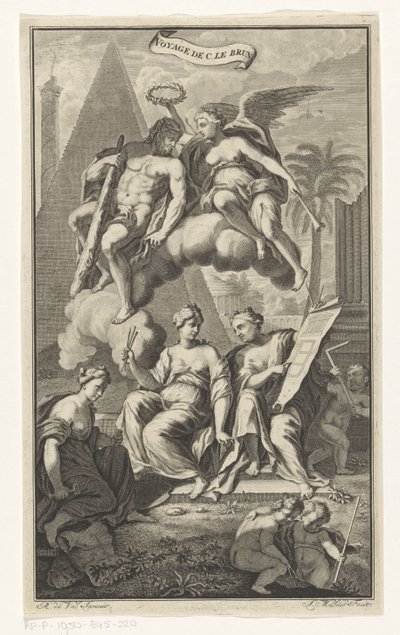 Herkules korunovaný Viktorií Voyage de C. le brun (název na objektu) Titulní strana pro: Cornelis de Bruyn, Voyage au Levant, 1700 od Joseph Mulder
