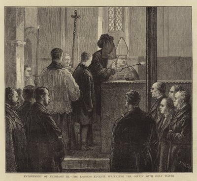 Pohřeb Napoleona III., císařovna Eugenie kropí rakev svěcenou vodou od Joseph Nash