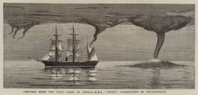 Náčrtky ze západního pobřeží Afriky, HMS Boxer obklopené vodními chrliči od Joseph Nash