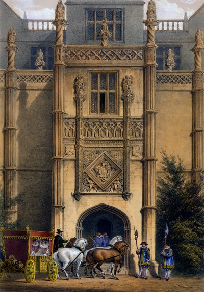 Oblouk, Montacute House, Somerset, z knihy "Architektura středověku", 1838 od Joseph Nash