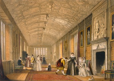 The Long Gallery at Lanhydrock, Cornwall, 1600, od Architecture of the Middle Ages, publikoval 1838 od Joseph Nash