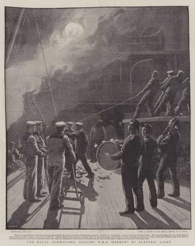 Námořní manévry, zauhlování HMS Benbow elektrickým světlem od Joseph Nash