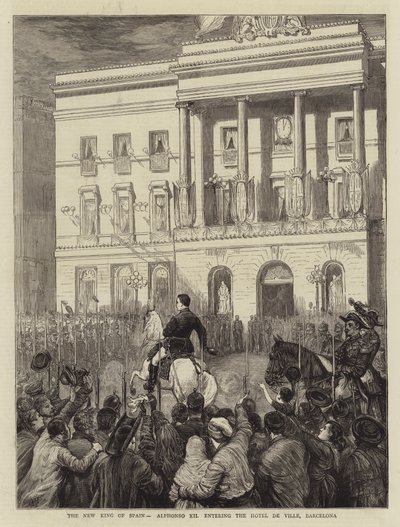 Nový španělský král Alfonso XII vchází do Hotel de Ville v Barceloně od Joseph Nash