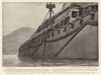 Okupace Volo, námořníci na řecké válečné lodi Hydra sledující Turky vstupující do města od Joseph Nash
