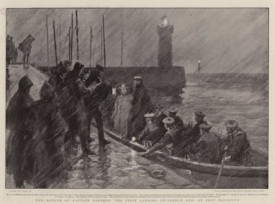 Návrat kapitána Dreyfuse, první vylodění na francouzské půdě v Port Haliguen od Joseph Nash