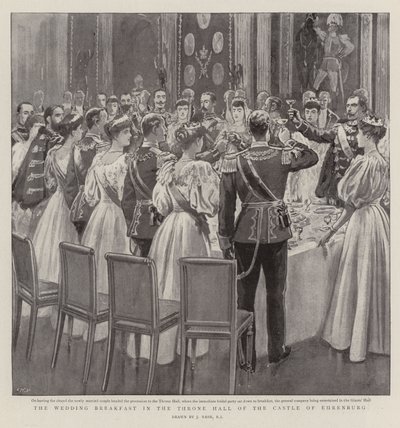 Svatební snídaně v trůnním sále hradu Ehrenburg od Joseph Nash