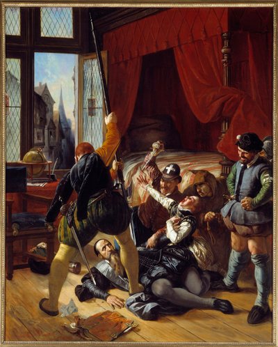 Náboženská válka: “” Scene de la Saint Barthelemy, atentát na Brioua, guvernéra prince z Conti, 24. 8. 1572”” Obraz Josepha Nicolase Robert Fleury (1797-1890) 1833 Ne. 1,64x1,3m od Joseph Nicolas Robert Fleury