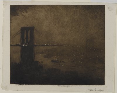 Brooklynský most v noci, 1922 od Joseph Pennell