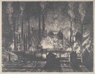 Střídání směn, Charleroi, 1911. od Joseph Pennell