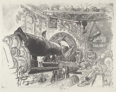 Cutting and Turning a Big Gun, 1916. od Joseph Pennell