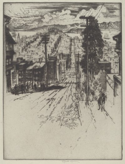 Dolů a nahoru po kopcích do zálivu, San Francisco od Joseph Pennell