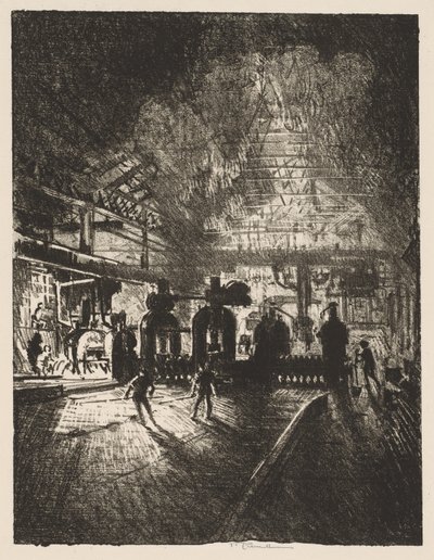 English War Work: In the Jaws of Death, Rolling Bars for Shells od Joseph Pennell
