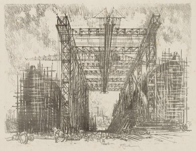 English War Work: The Gantry (obchodní loděnice) od Joseph Pennell