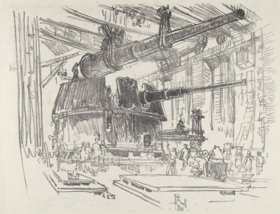 Montáž zbraní do věží, 1916. od Joseph Pennell