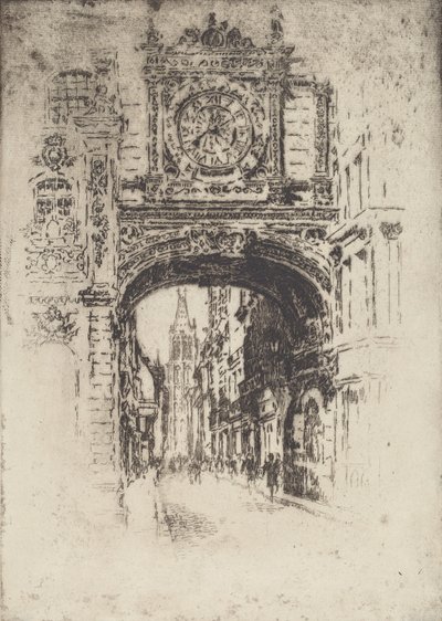Velké hodiny, Rouen, 1907. od Joseph Pennell