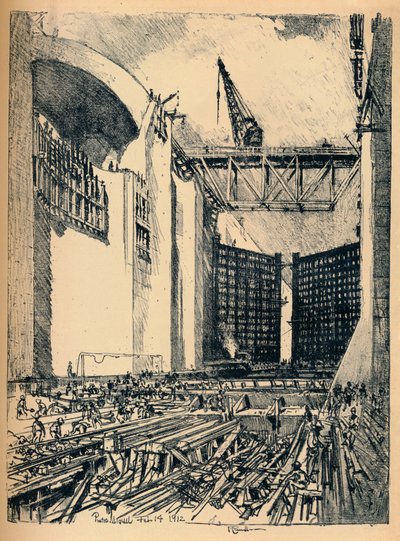 Položení podlahy Pedro Miguel Lock, 1912 od Joseph Pennell