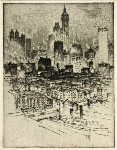 New York, z Brooklyn Bridge od Joseph Pennell