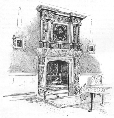 Old Charterhouse: Mantelpiece v Masters Lodge, 1886 od Joseph Pennell