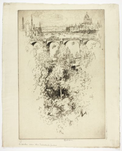 Přes most Waterloo, kostel a práci od Joseph Pennell