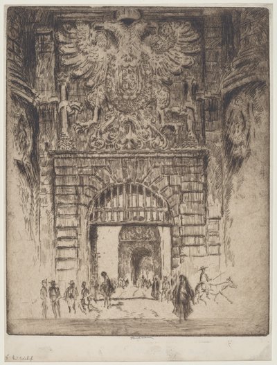 Puerta Bisagra, brána Madridu, Toledo od Joseph Pennell