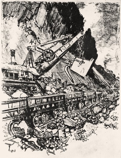 Práce s parní lopatou: Culebra Cut, deska XIV z Panamského průplavu od Josepha Pennella, 1912 (uhl na papíře) od Joseph Pennell