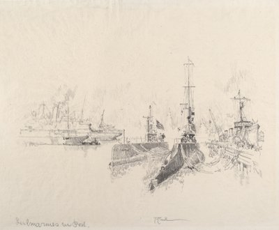 Ponorky v přístavu, 1917. od Joseph Pennell
