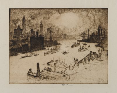 Západ slunce z Williamsburg Bridge, 1915 od Joseph Pennell