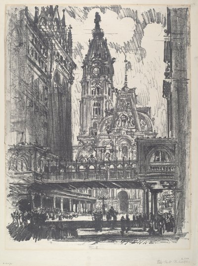 Radnice a most přes Market Street, 1912. od Joseph Pennell