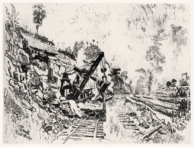 The Cut at Bas Obispo, deska XI z Panamského průplavu od Josepha Pennella, 1912 (uhl na papíře) od Joseph Pennell