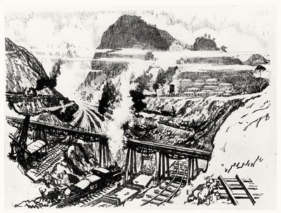 The Cut at Paraiso, deska XVI z Panamského průplavu od Josepha Pennella, 1912 (uhl na papíře) od Joseph Pennell
