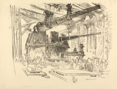 The English War Series: W. 448 Fitting Guns in Turrets od Joseph Pennell