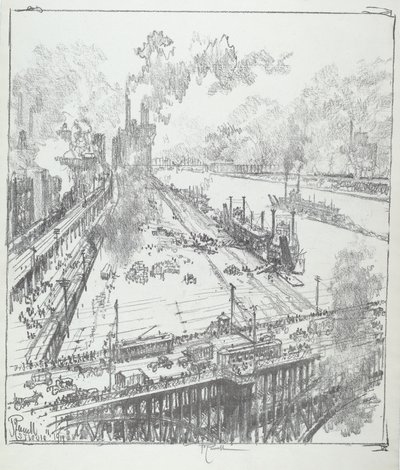 Levee z Eads Bridge, St. Louis od Joseph Pennell