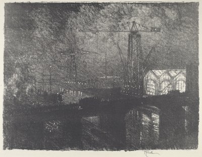 Noční obchody, střídání směn, 1916. od Joseph Pennell